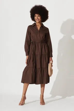 Lille Midi Shirt Dress In Chocolate Cotton